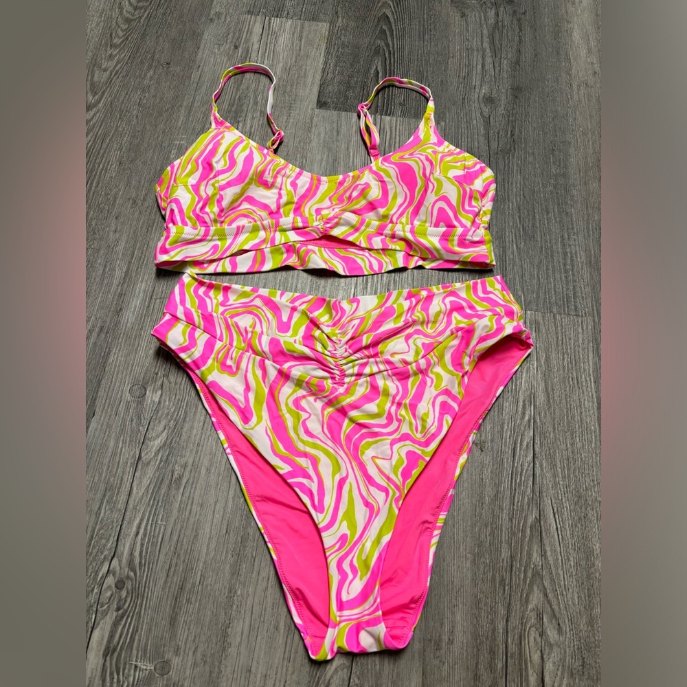 Aerie Pink and Yellow Swirl Bikini